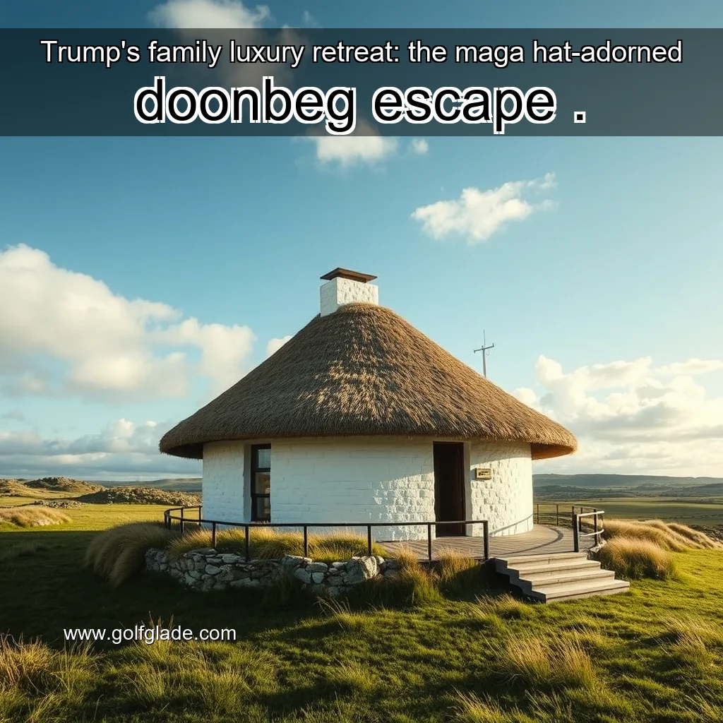 Artistic representation for Trump's family luxury retreat: the maga hat-adorned doonbeg escape .